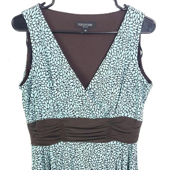 Perceptions Dress Womens 10P Empire Waist Babydoll Y2K Blue Brown Florals Midi - Picture 3 of 8